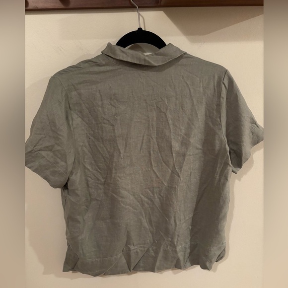 Everlane Notch Linen Green Sage Collared Button Front shirt size small - Picture 5 of 7